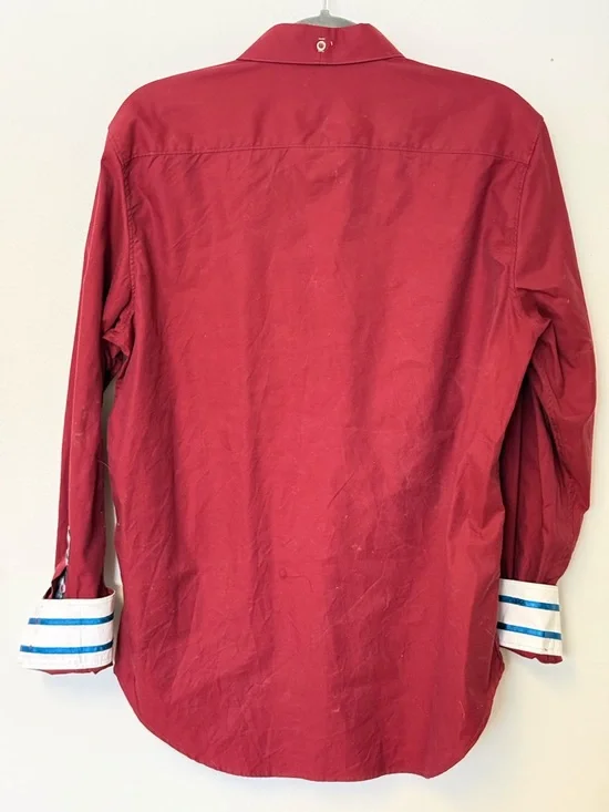 Robert Graham Mens L Red Solid Long Sleeves Button Up Shirt Collared Casual - Picture 3 of 9